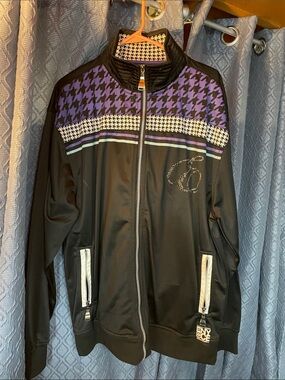 Enyce Black & Purple Houndstooth Zip-Up Track Jacket